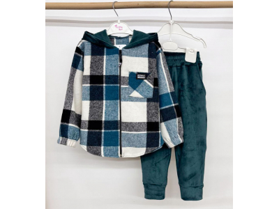 Костюм дитячий для дівчинки і хлопчика (КС-46 кашемір клітинка+ велюр легке утеплення .)