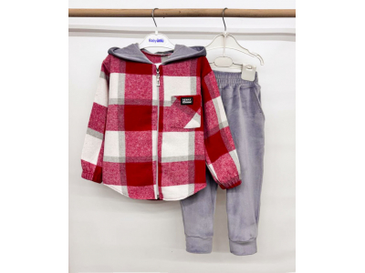 Костюм дитячий для дівчинки і хлопчика (КС-46 кашемір клітинка+ велюр легке утеплення .)
