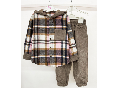 Костюм дитячий для дівчинки і хлопчика (КС-22 кашемір клітинка+ вельвет .)
