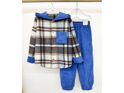 Костюм дитячий для дівчинки і хлопчика (КС-22 кашемір клітинка+ вельвет .)