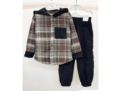 Костюм дитячий для дівчинки і хлопчика (КС-22 кашемір клітинка+ вельвет .)